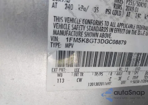 2013 Ford Explorer Sport из США, поврежденный, VIN 1FM5K8GT3DGC08879